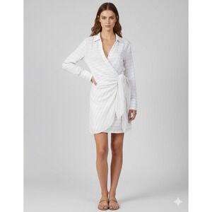 L*Space White Wrap Dress Women's XS Long Sleeve Stripe Viscose‎ Cotton